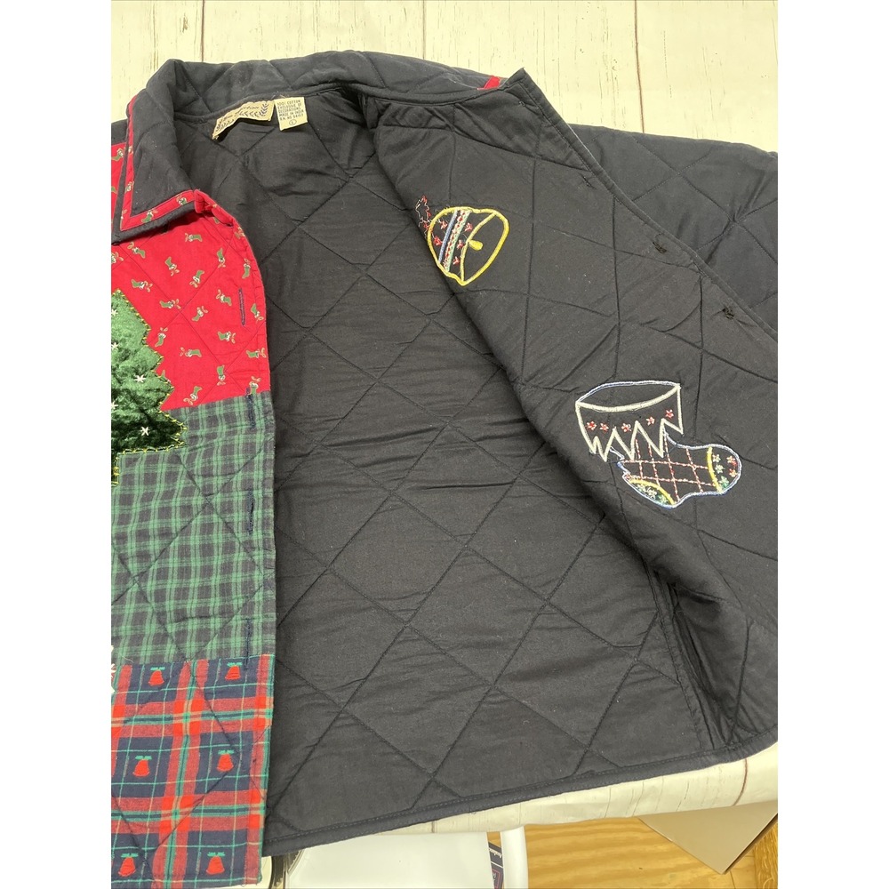 New Direction Christmas Shirt Jacket Quilted Embroidery Plaid Large Womens VTG - Picture 16 of 16